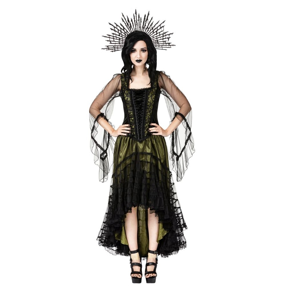 Sinister - 1275 Lange jurk - Zwart/Olijfgroen